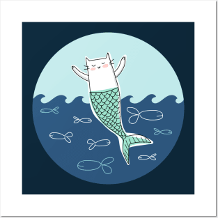 Mermaid Cat Posters and Art